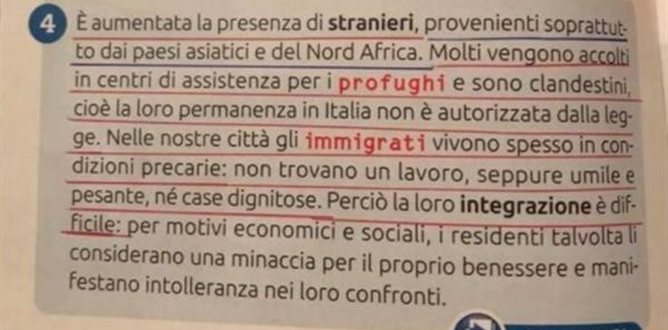 «Clandestini» sul libro di quinta elementare. E' polemica sui social